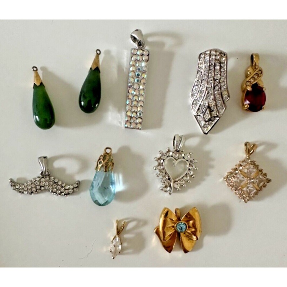 Pendant Lot Crystals Jade Pink Blue Red Heart Bow Charm Mustache Mixed Set 11 pc